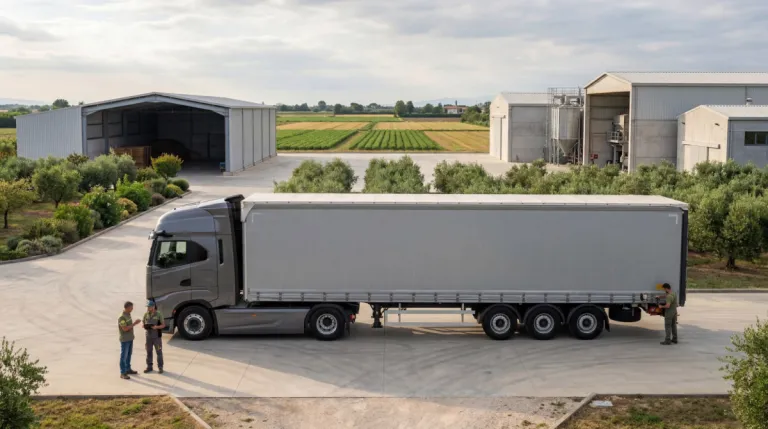 IVECO S-Way met schuifzeiloplegger bij een loods