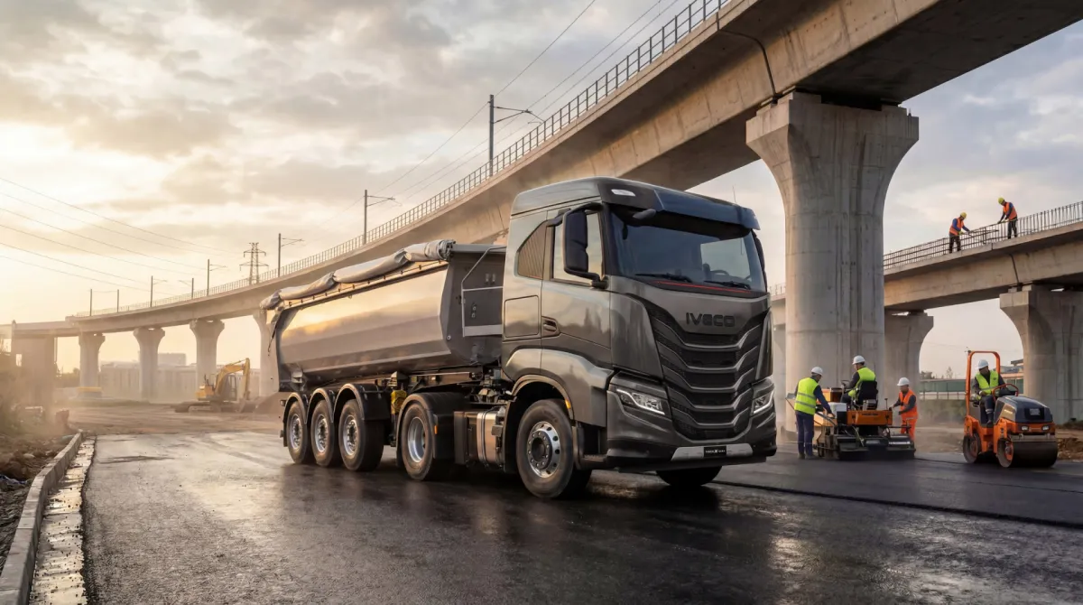 IVECO X-Way kipper bij asfaltwerk