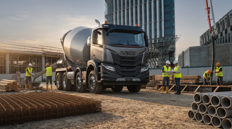 IVECO X-Way betonmixer bij een bouwproject