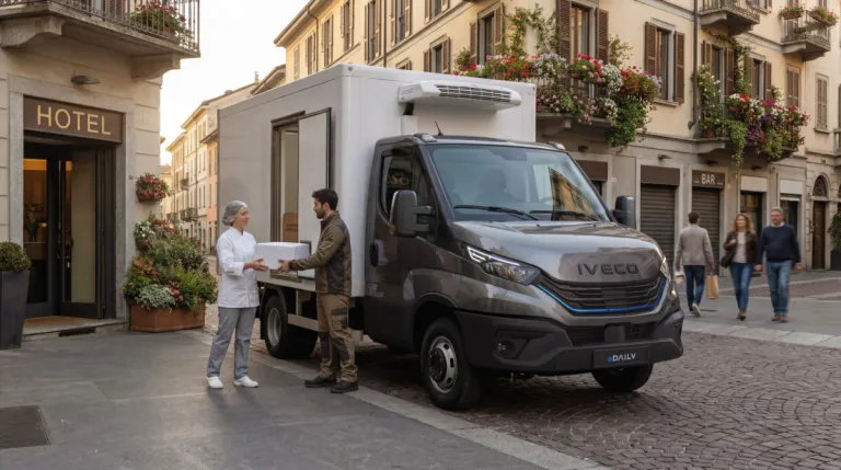 IVECO eDaily bakwagen bij een hotel