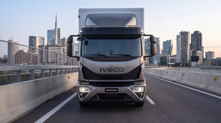 IVECO Eurocargo bakwagen op de snelweg bij de stad