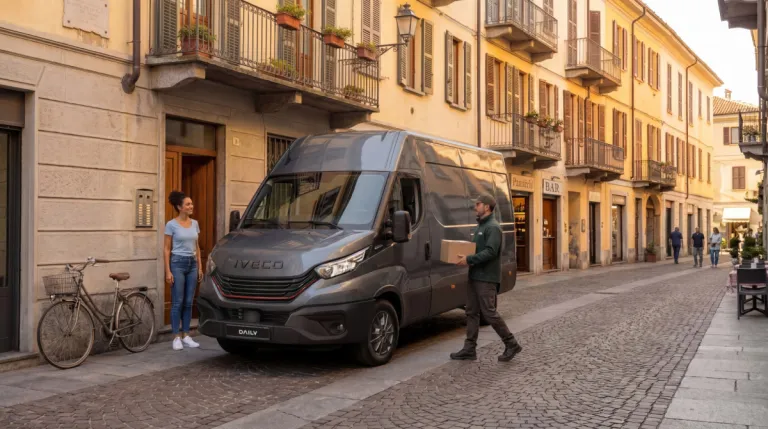 Pakketbezorging met de IVECO Daily bestelwagen in de stad