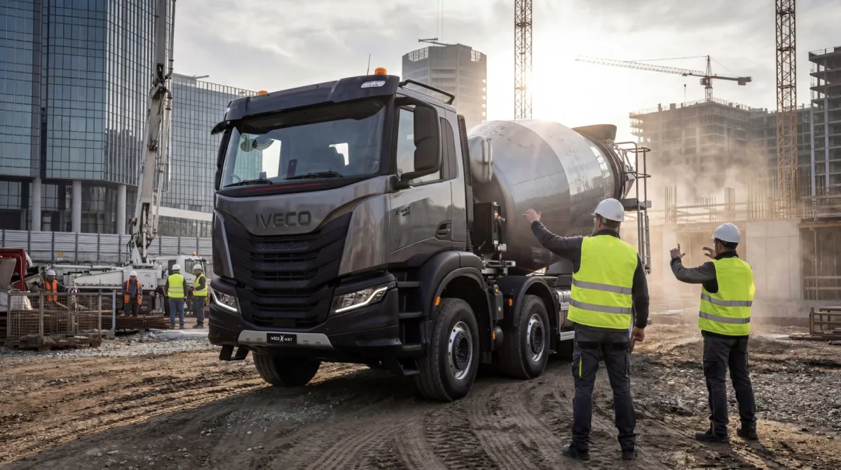 IVECO X-Way betonmixer op de bouwplaats