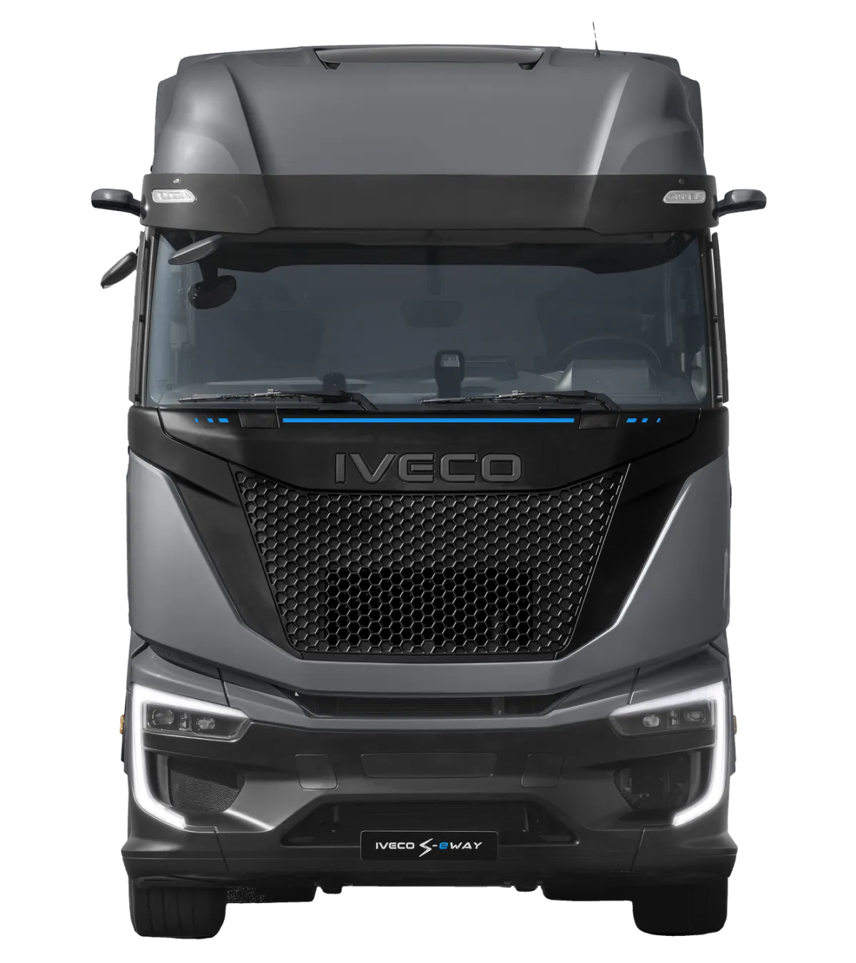 Elektrische IVECO S-eWay trekker met gesloten honingraatgrille, vooraanzicht