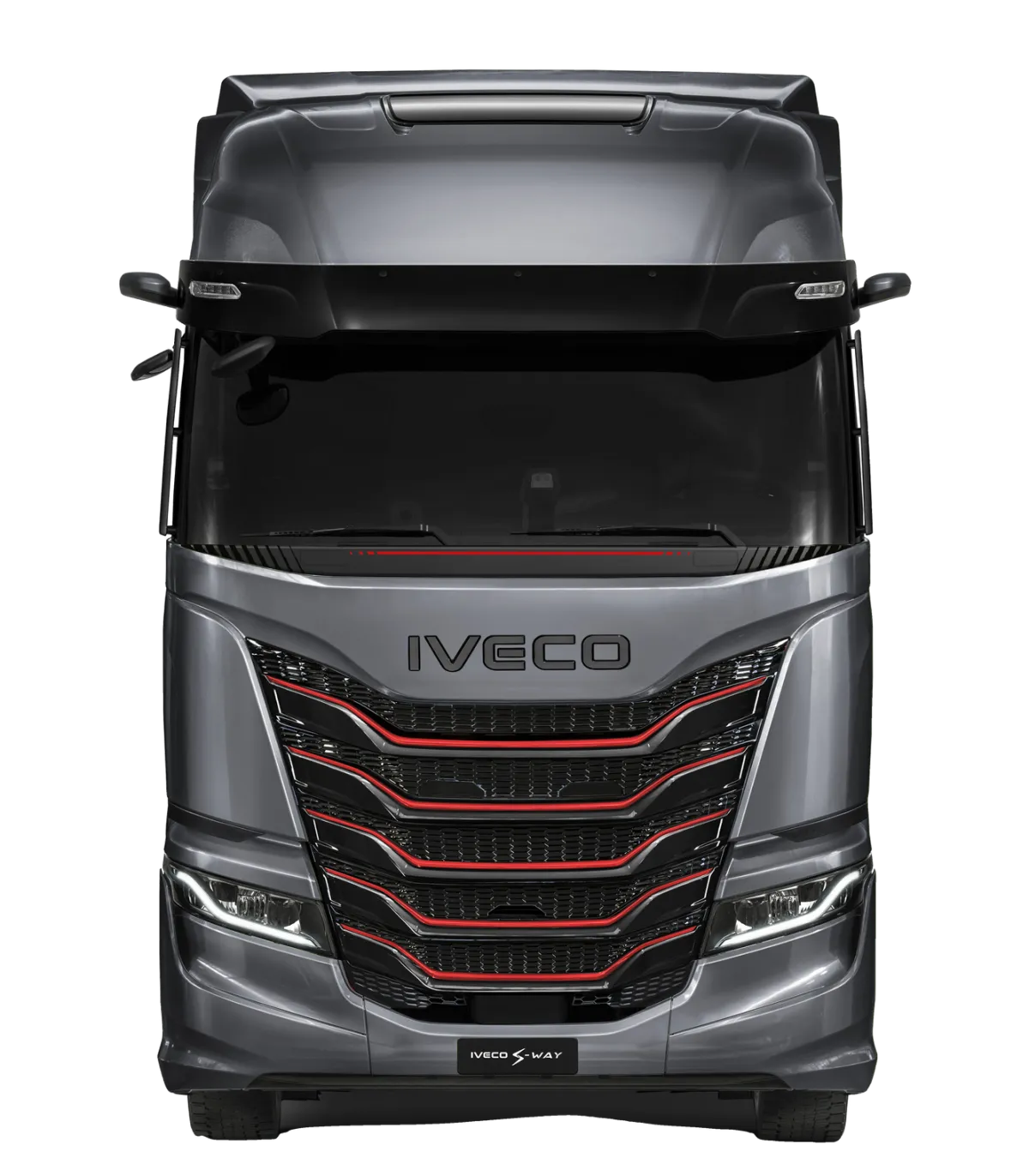 IVECO S-Way trekker met rode accenten in de grille, vooraanzicht