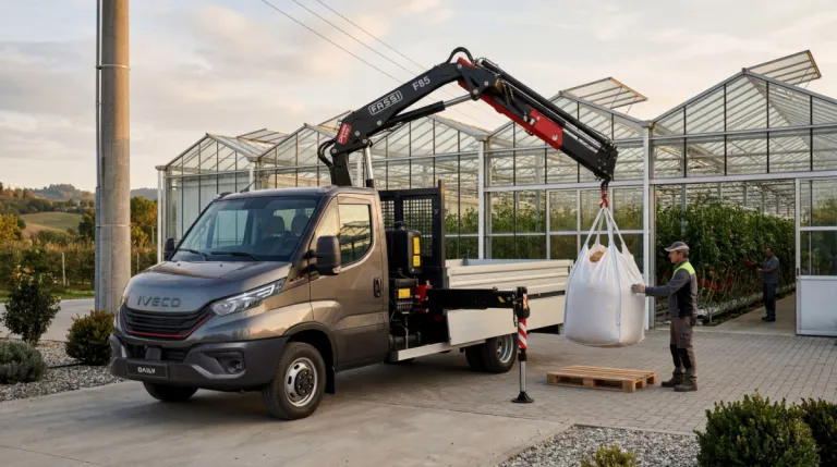IVECO Daily met kraanopbouw bij een kwekerij