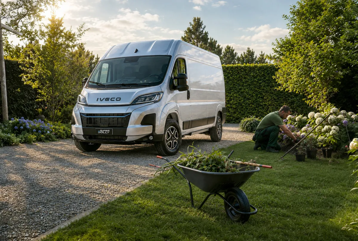 eSuperJolly in een tuin met een hovenier